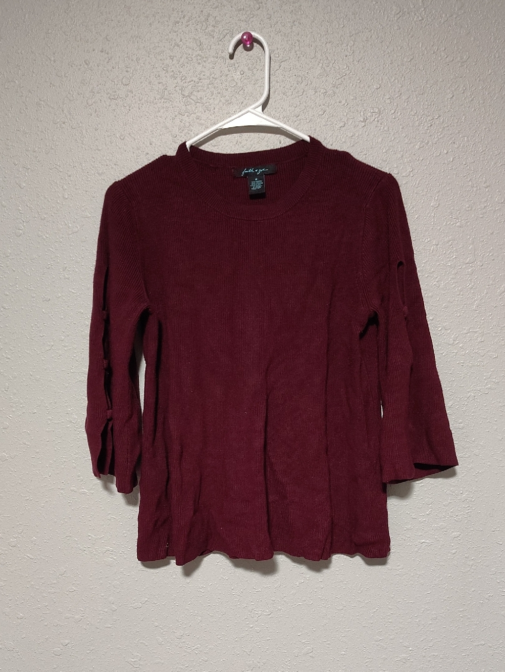 Faith Of Zoe Ribbed Crewneck Long Sleeve Top - Burgundy